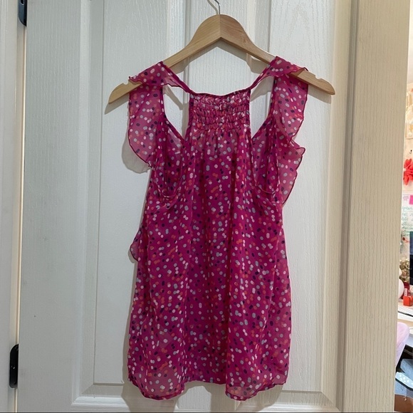 NWT Tulle Polka dot pink ruffled tank top size small summer blouse new - Picture 2 of 5
